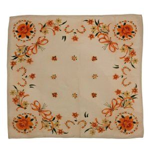 12" Vintage Hankie Handkerchief Orange Daffodils Bows Yellow Flowers